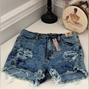 Encore Jeans Distressed Stretch High Rise Jean Shorts Sz L NWT